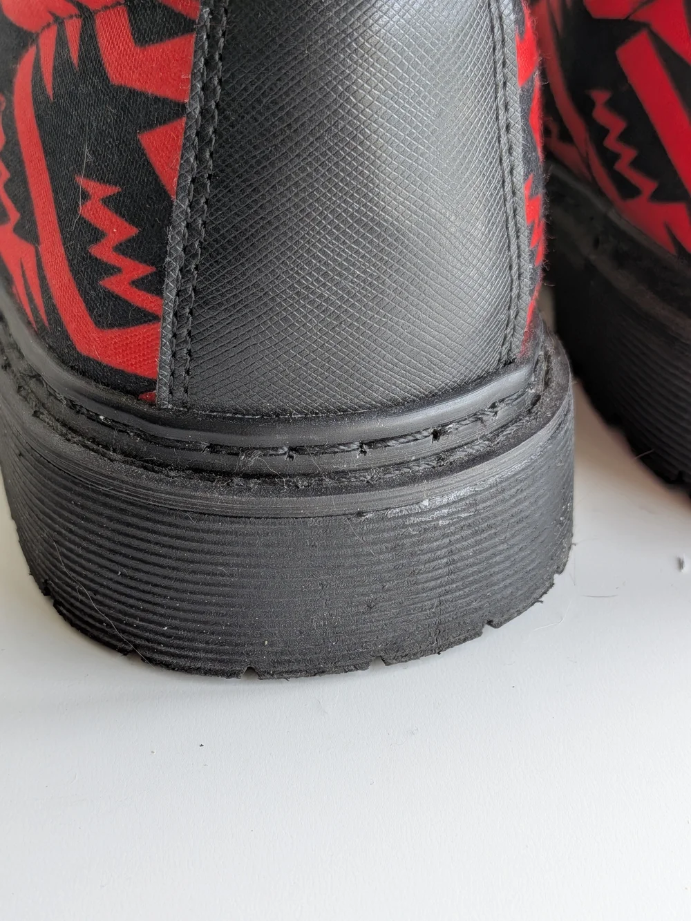 Black Canvas Combat Boots with Red Aztec Pattern, Mens 10